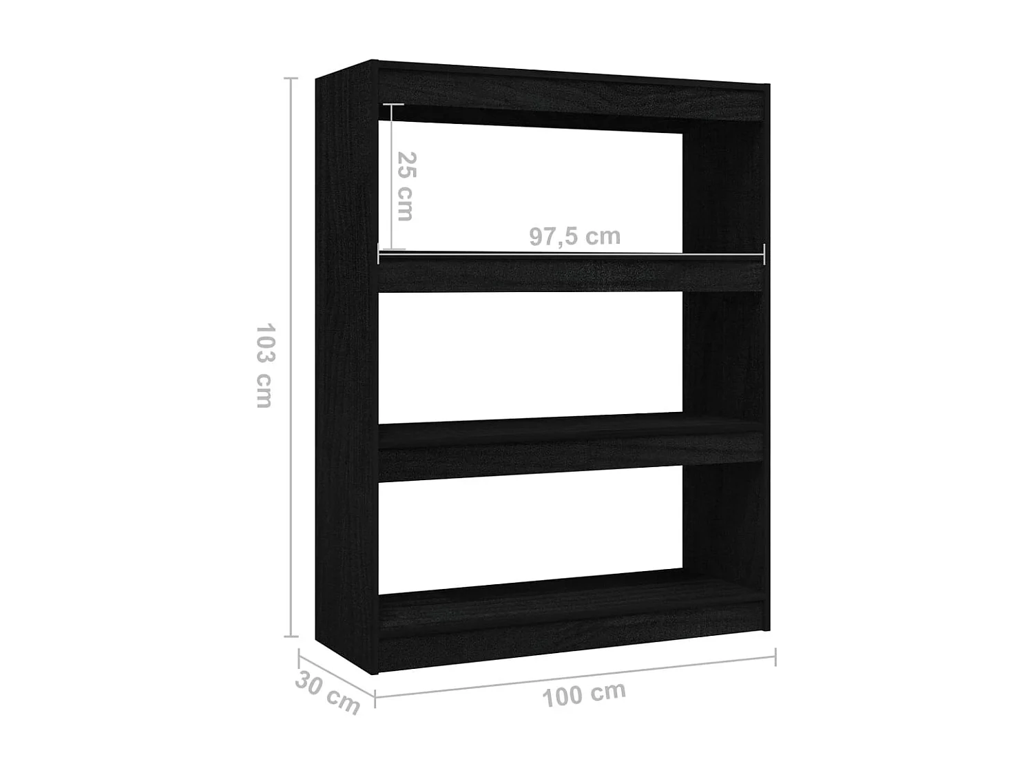 Libreria/Divisorio Nero 100x30x103 cm Pino Massiccio