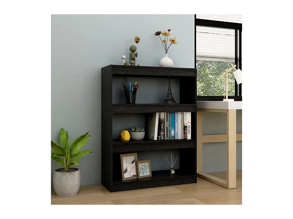 Librería/Bifurcador de ambientes Negro 100x30x103 cm Pino Macizo