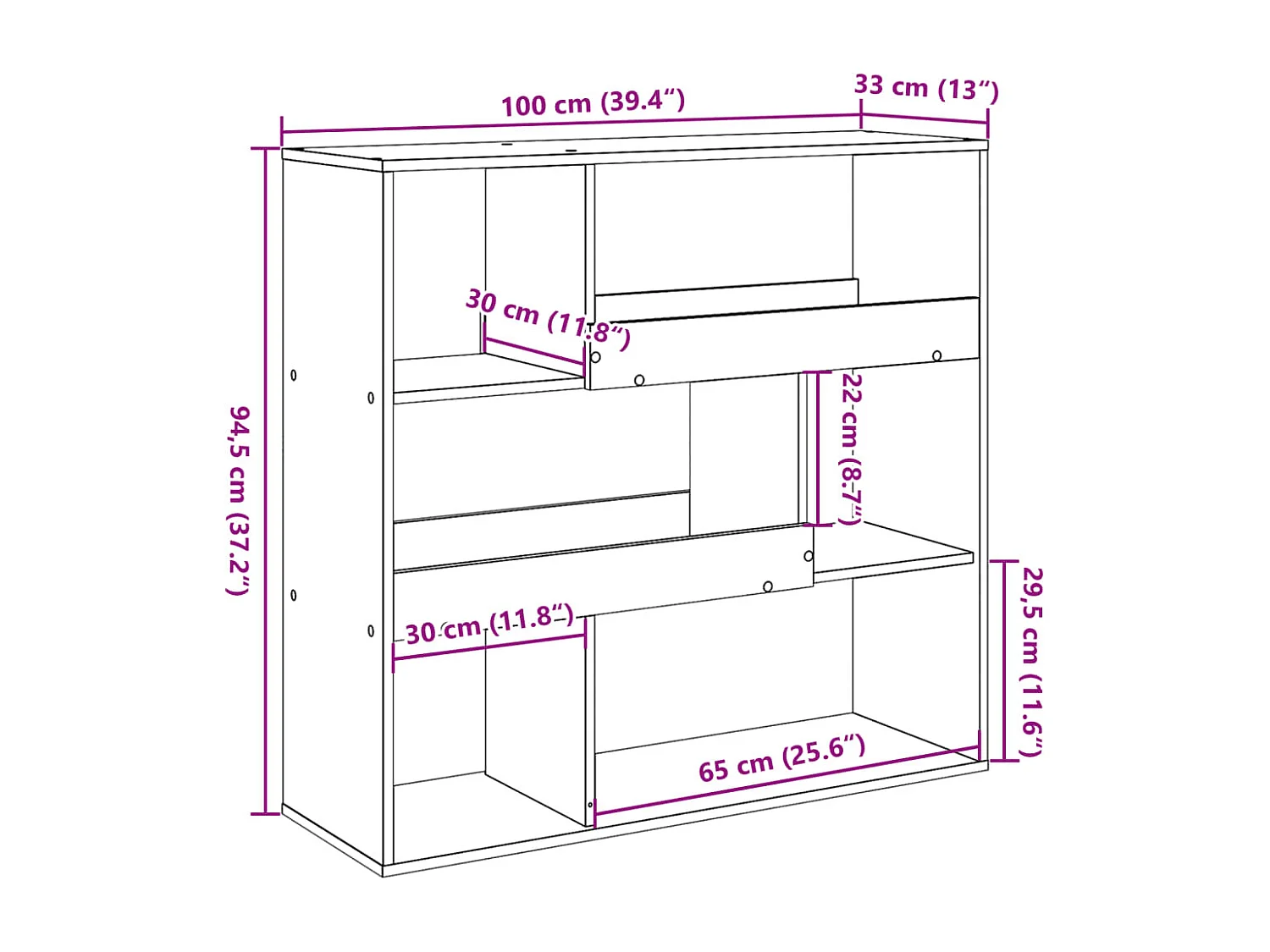 Betongrijze boekenkast/kamerverdeler 100x33x94,5 cm