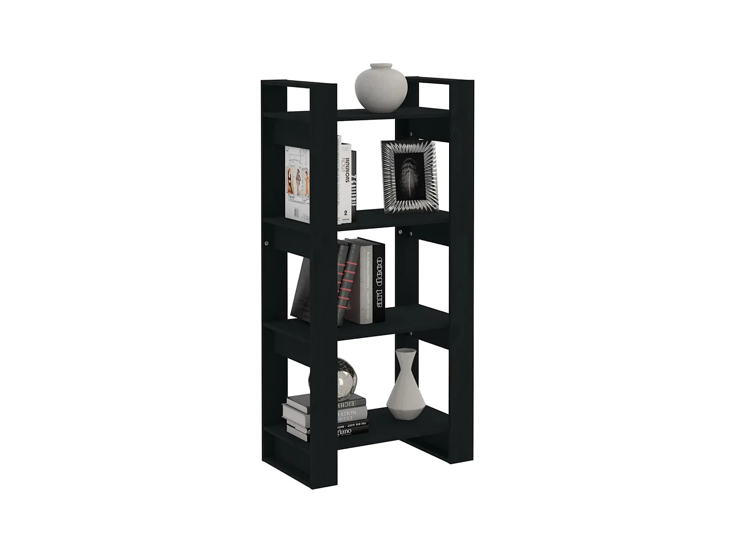 Boekenkast/kamerverdeler zwart 60x35x125 cm massief hout