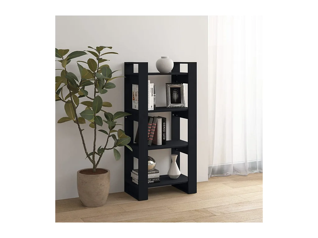 Boekenkast/kamerverdeler zwart 60x35x125 cm massief hout