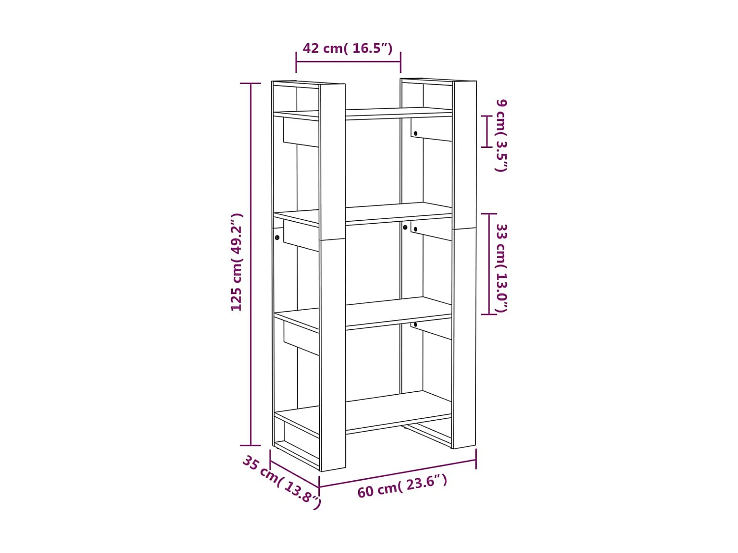 Libreria/Divisorio Nero 60x35x125 cm Legno Massello
