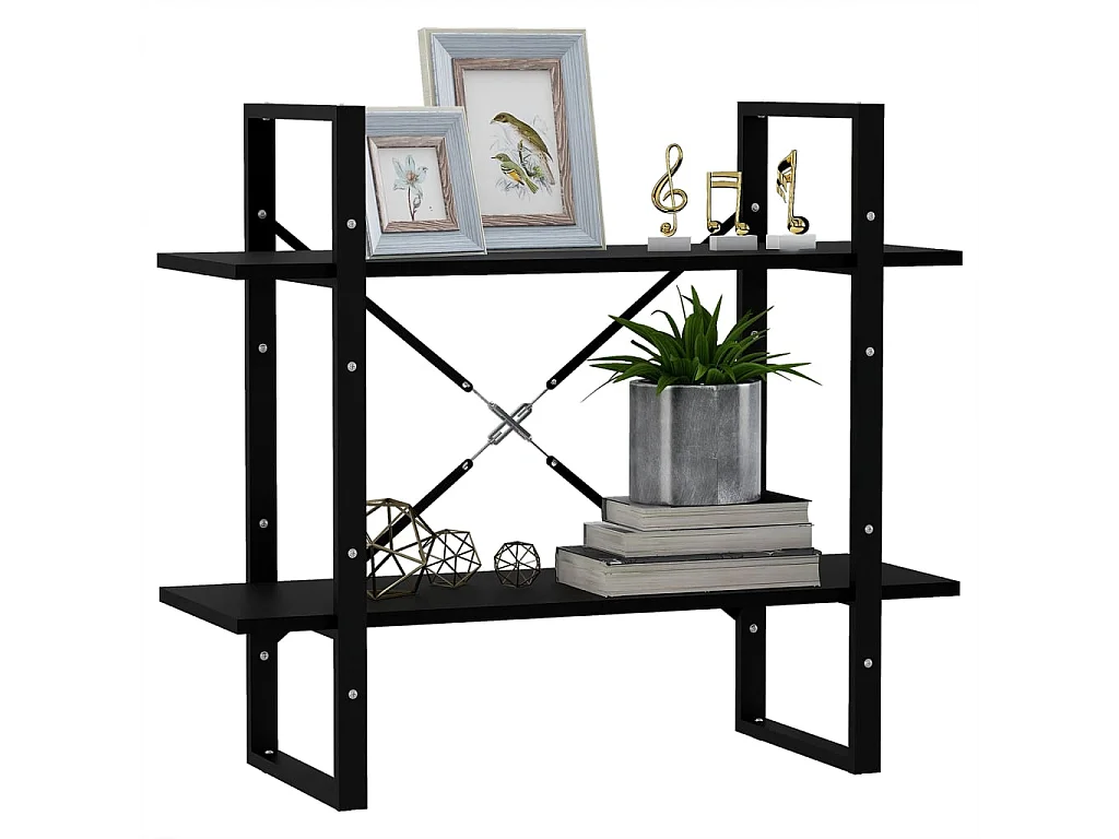 Libreria a 2 ripiani Nero 80x30x70 cm Legno massello di pino