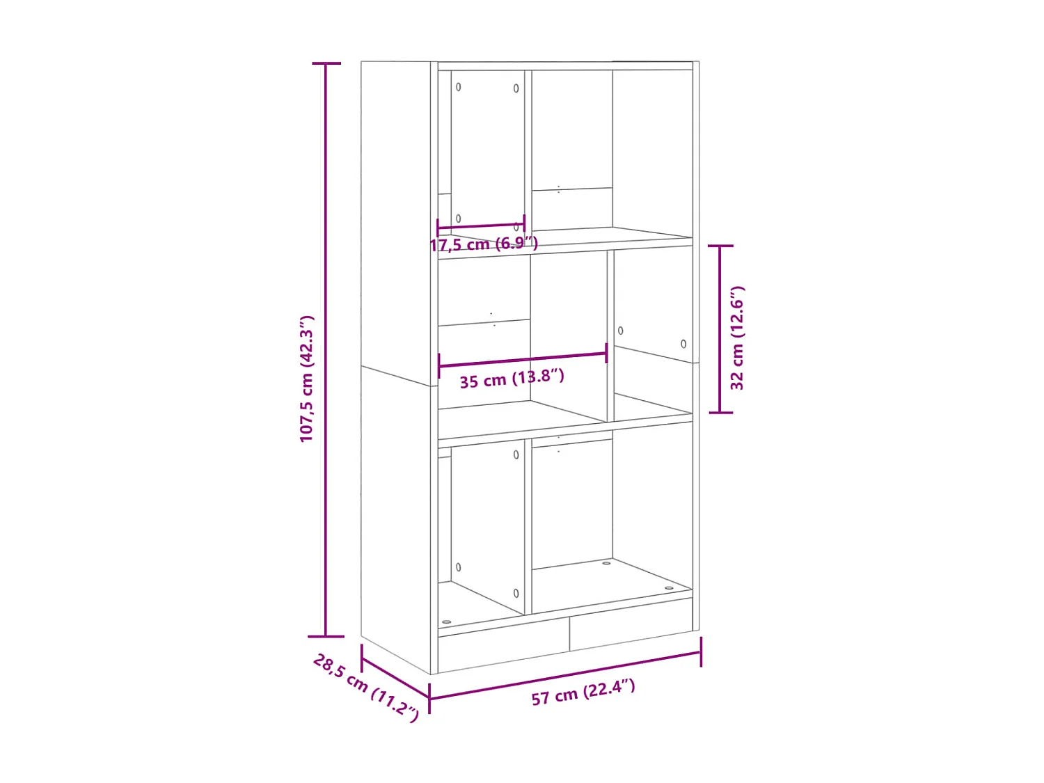 Libreria bianca 57x28,5x107,5 cm in legno ingegnerizzato