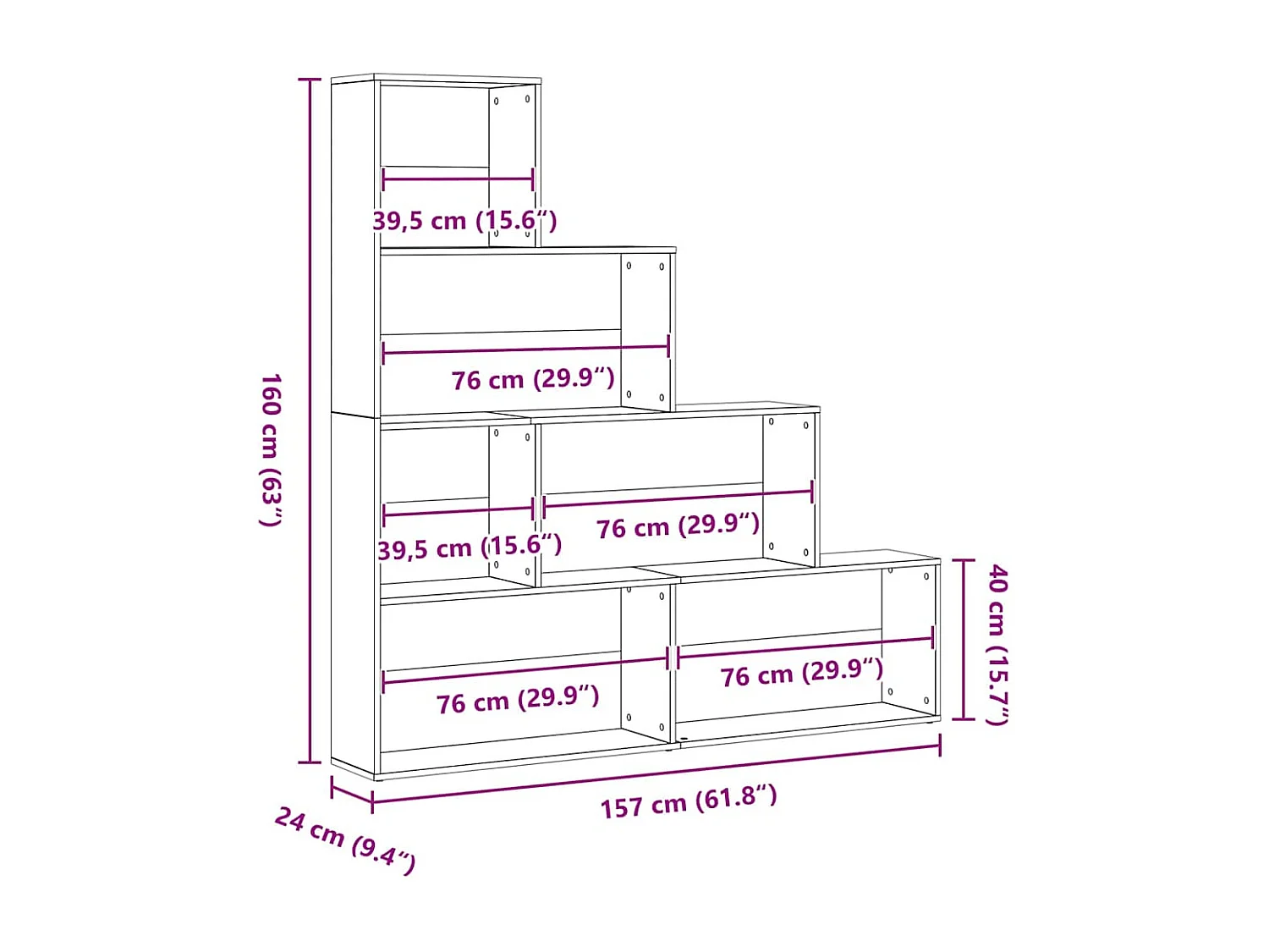 Boekenkast/kamerverdeler zwart eiken 155x24x160cm bewerkt hout