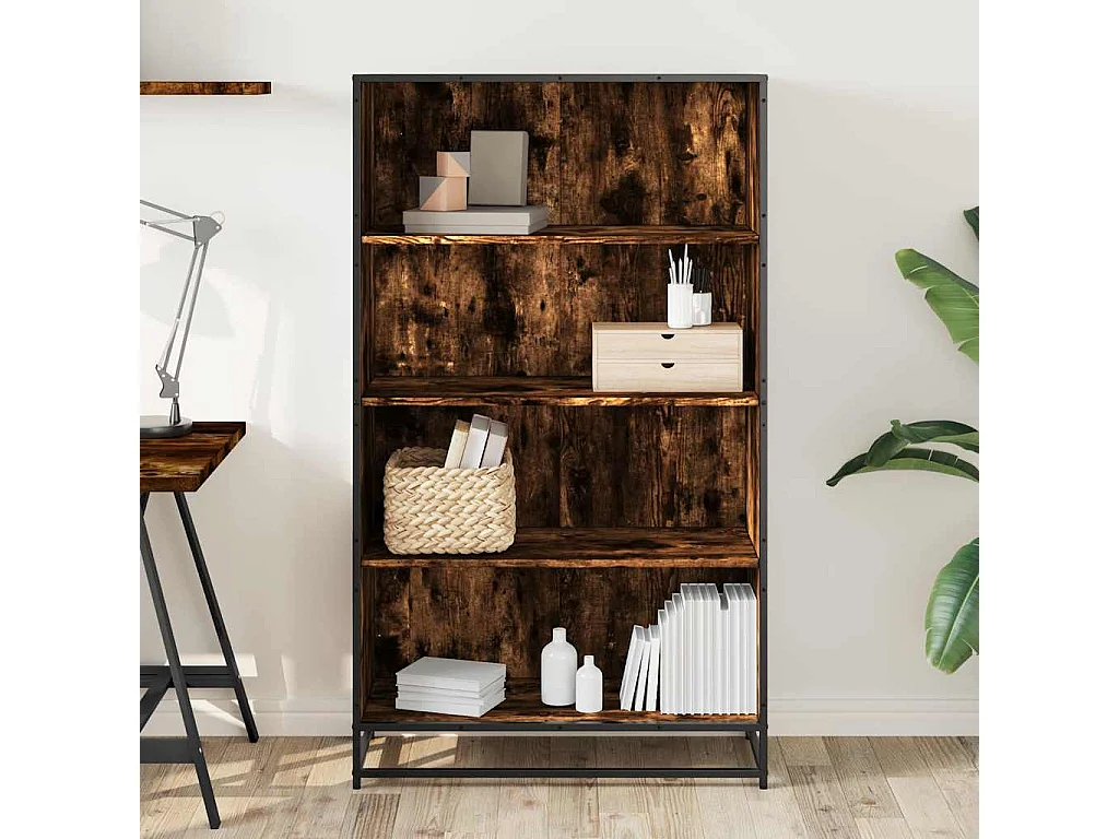 Bibliothèque chêne fumé 80,5x35x139 cm bois d'ingénierie