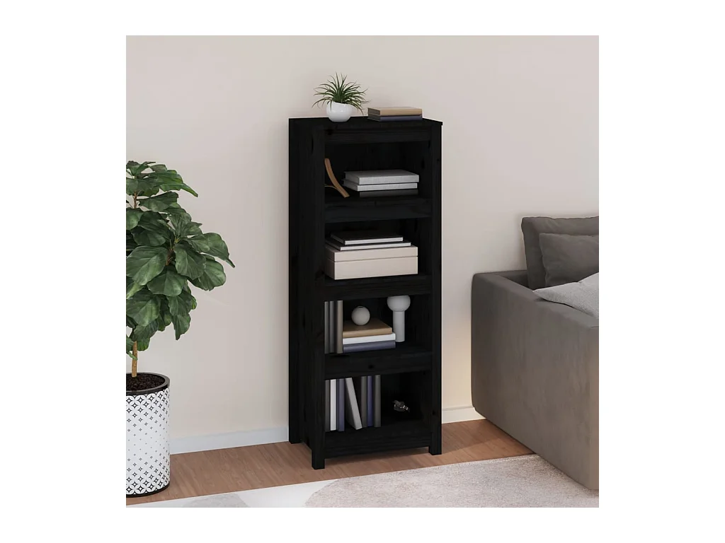 Librería Negra 50x35x125,5 cm Madera Maciza de Pino
