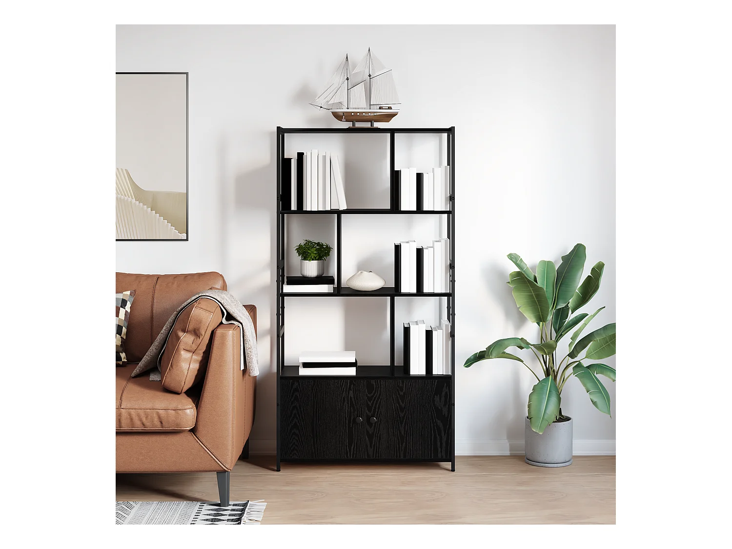 Estante de roble negro 80 x 30 x 155,5 cm Madera de ingeniería