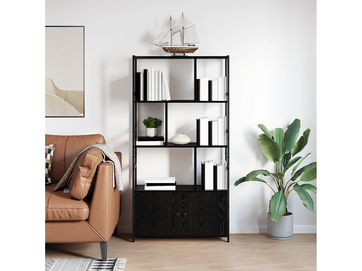 Étagère Chêne noir 80 x 30 x 155.5 cm Bois d'ingénierie