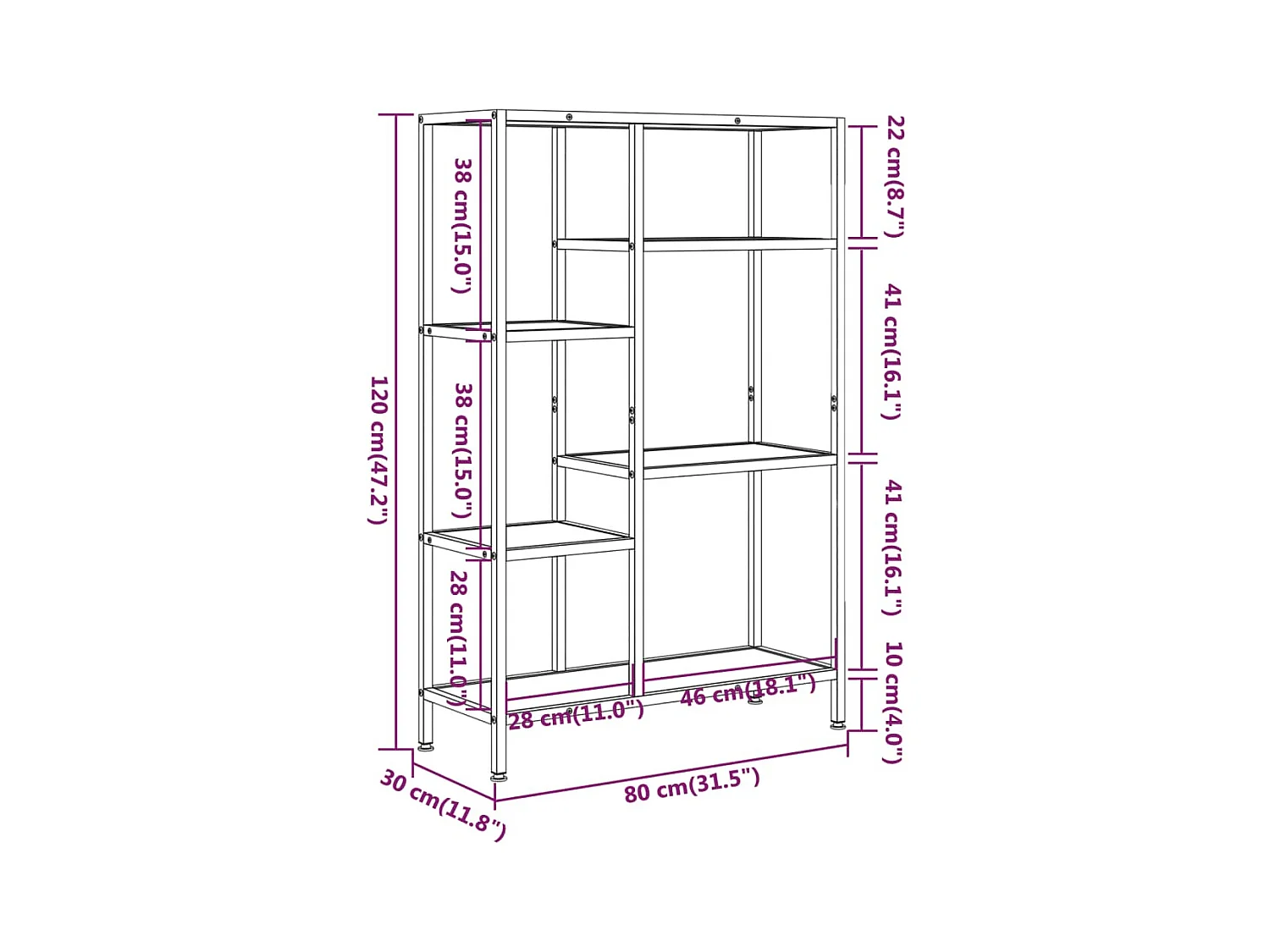 Boekenplank 80x30x120 cm Staal en bewerkt hout