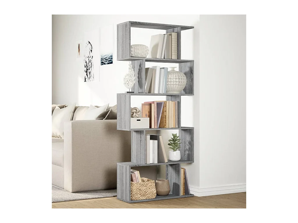 Scaffale divisorio per ambienti a 5 ripiani grigio Sonoma 70x24x161 cm