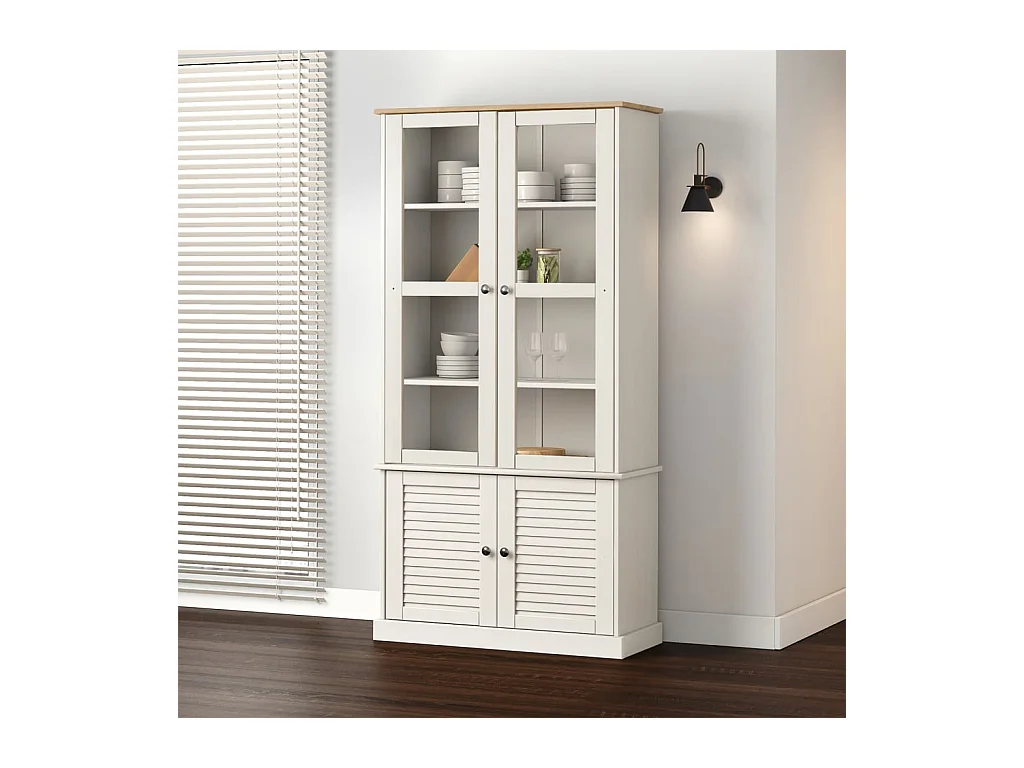 Vetrina VIGO in vetro bianco 85x35x170 cm in legno massello di pino