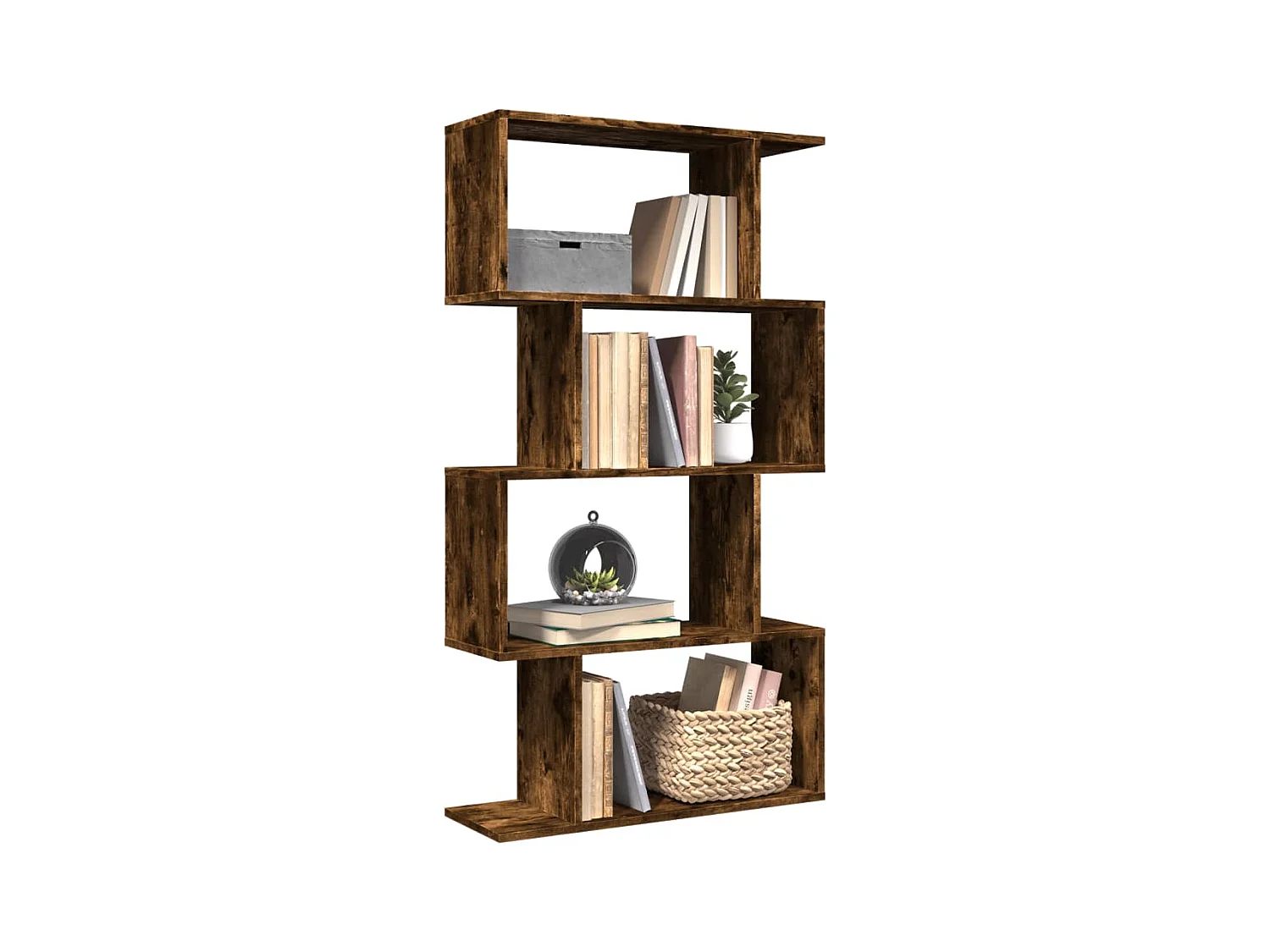 Étagère séparatrice de pièce à 4 niveaux chêne fumé 70x24x129cm