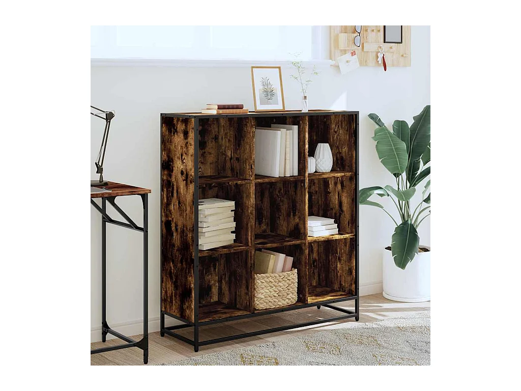Bibliothèque chêne fumé 97,5x33x107,5cm bois d'ingénierie métal
