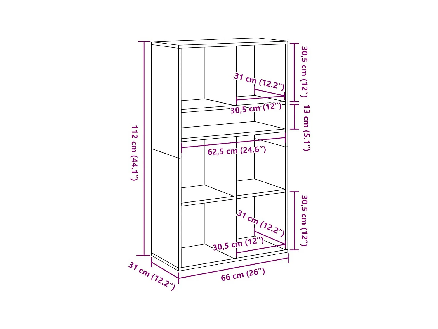 Bibliothèque noir 66x31x112 cm bois d'ingénierie