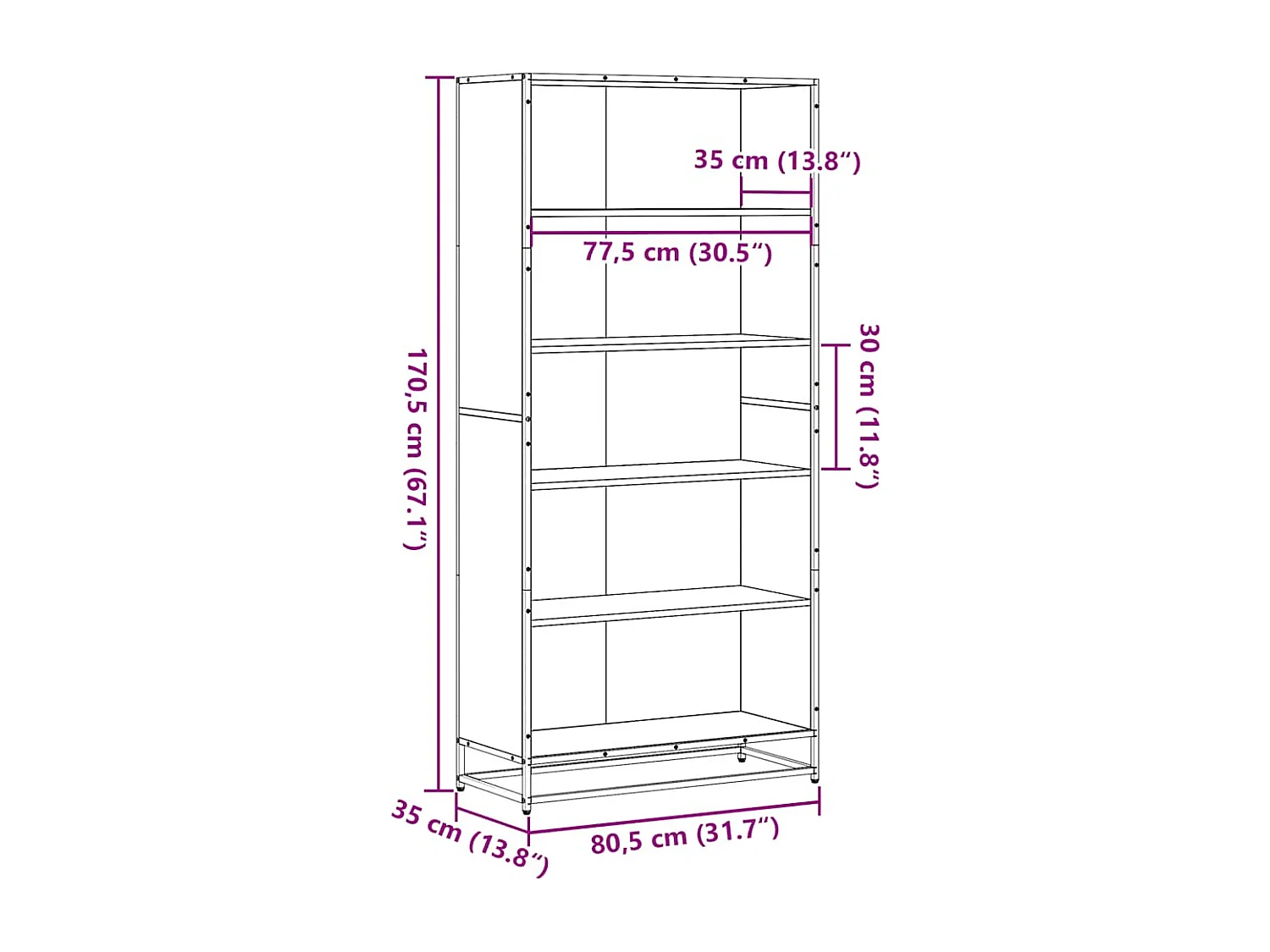 Bibliothèque chêne marron 80,5x35x170,5 cm bois d'ingénierie