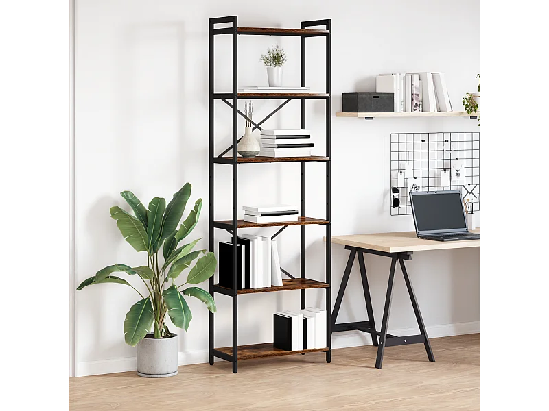 Bibliothèque Chêne fumé 60 x 30 x 188 cm MDF et acier