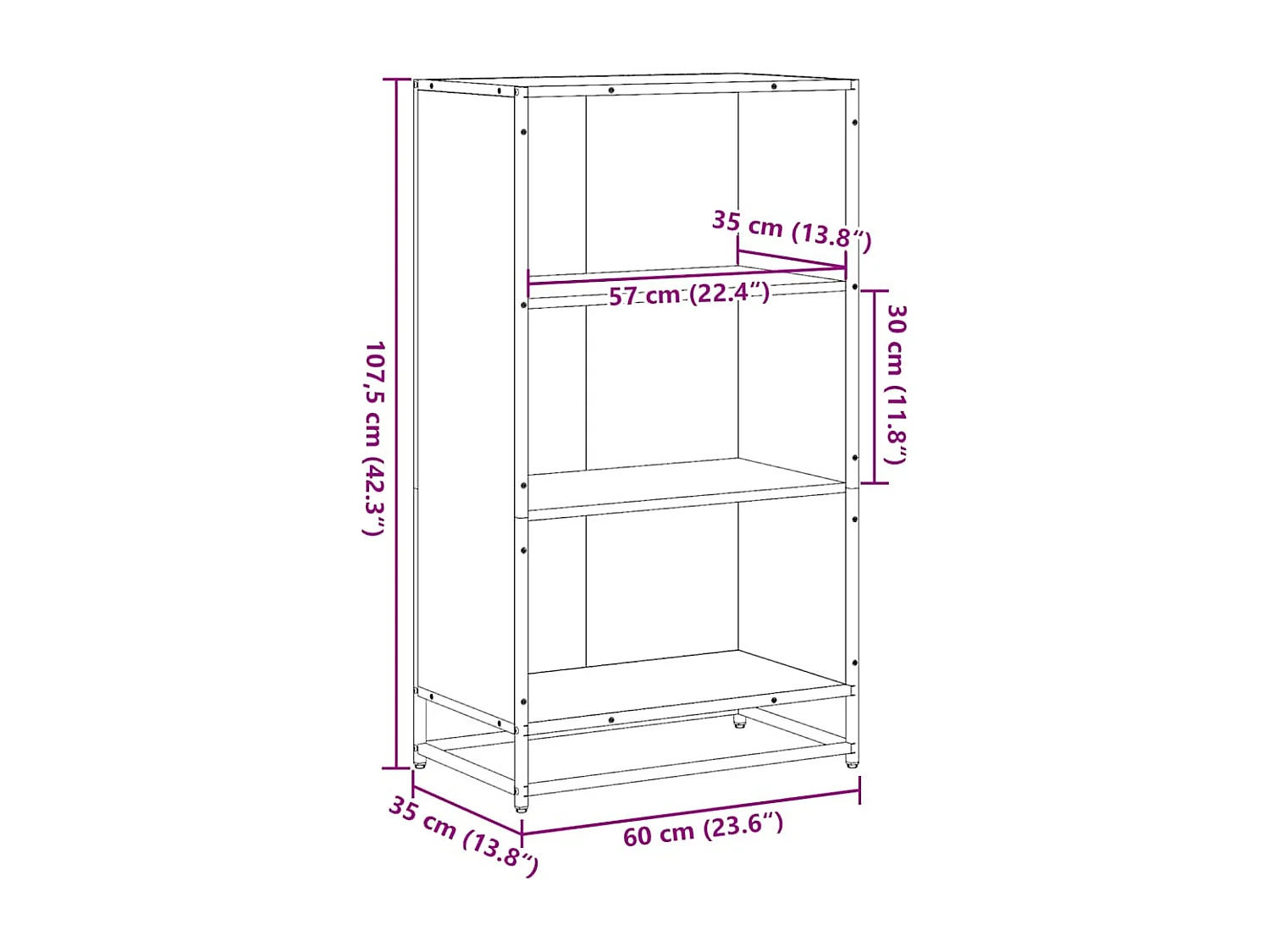 Bibliothèque chêne marron 60x35x107,5 cm bois d'ingénierie
