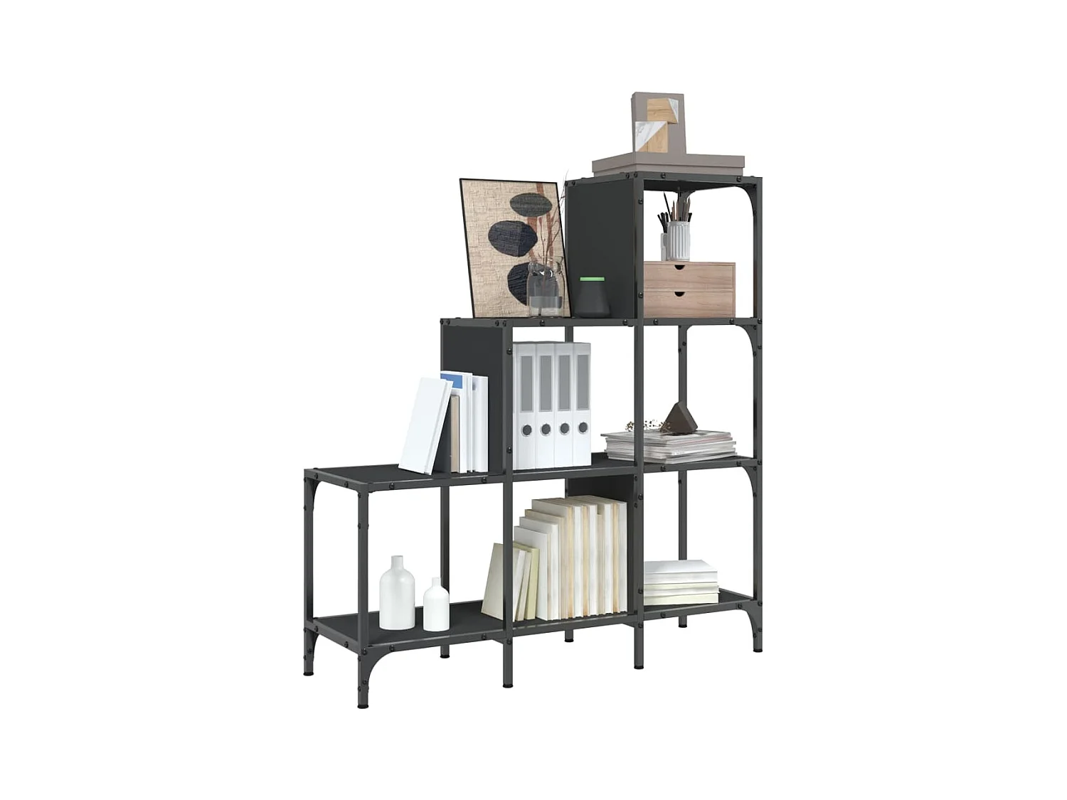 Libreria nera 92x30x102 cm in legno ingegnerizzato e metallo