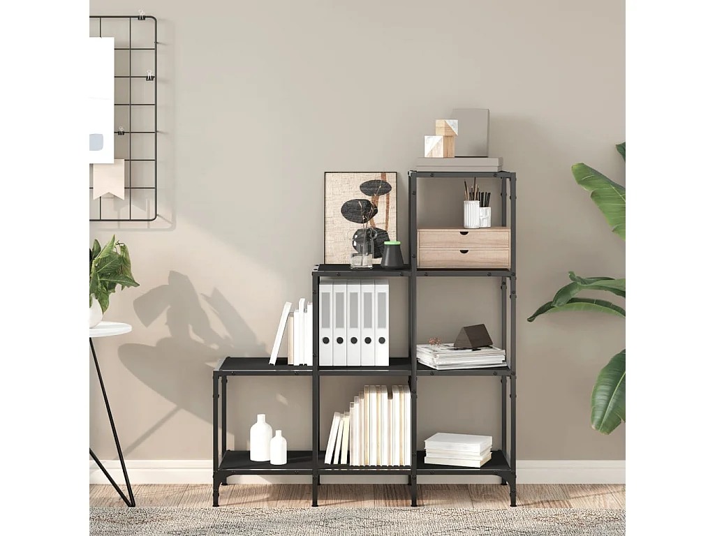 Libreria nera 92x30x102 cm in legno ingegnerizzato e metallo