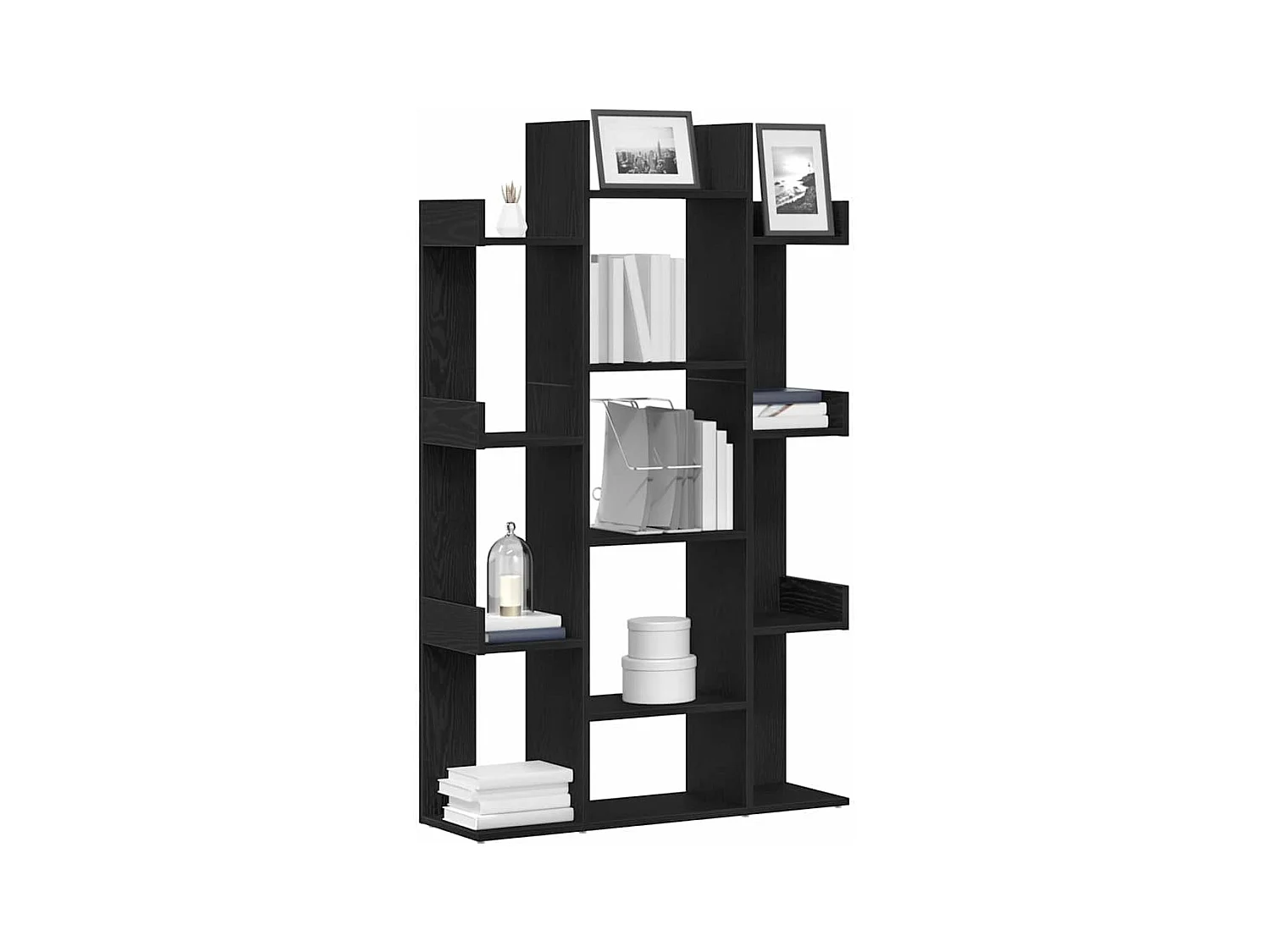 Bibliothèque Noir Chêne 86x25,5x140 cm en Bois d'ingénierie