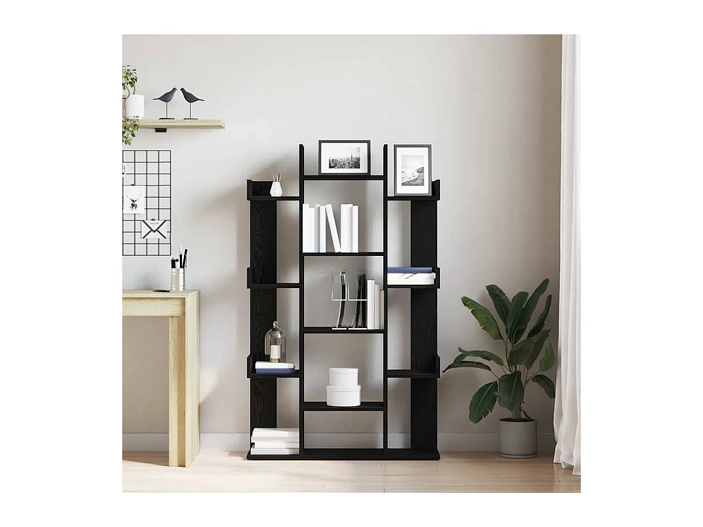 Bibliothèque Noir Chêne 86x25,5x140 cm en Bois d'ingénierie