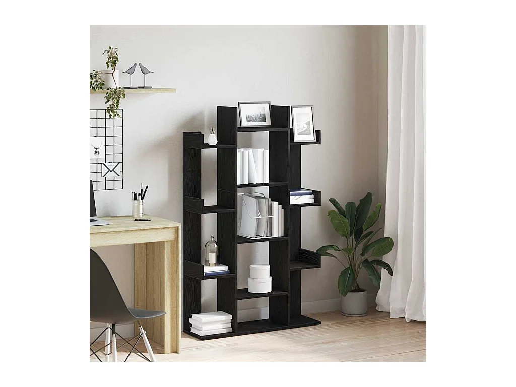 Bibliothèque Noir Chêne 86x25,5x140 cm en Bois d'ingénierie