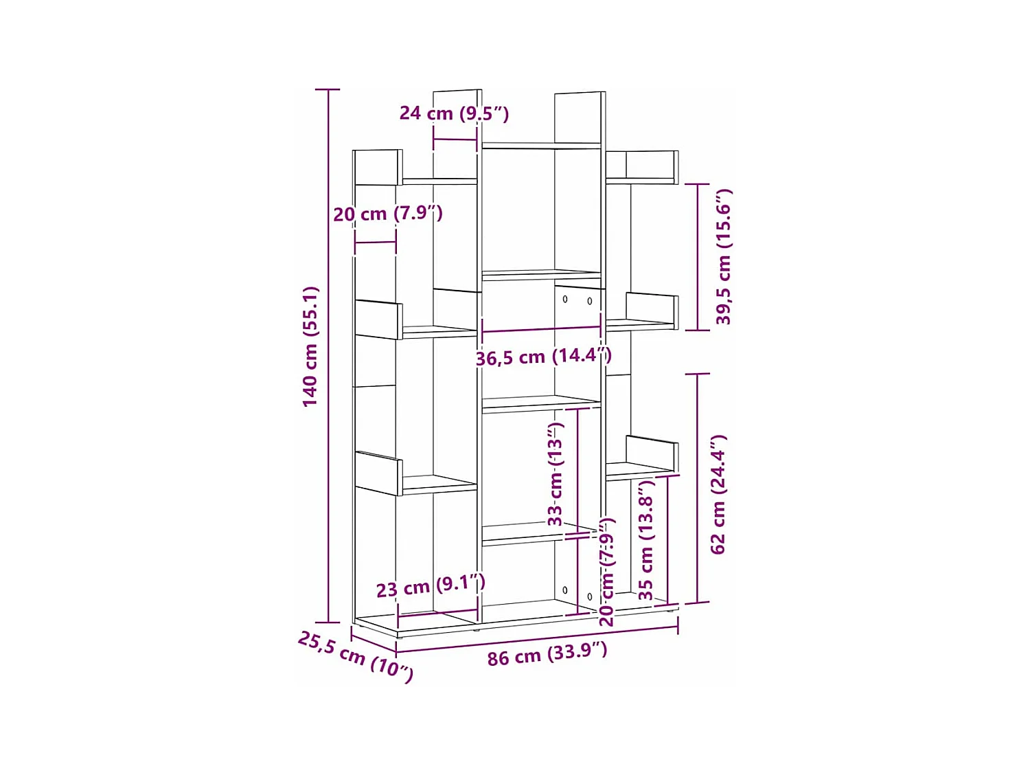 Bibliothèque Noir Chêne 86x25,5x140 cm en Bois d'ingénierie
