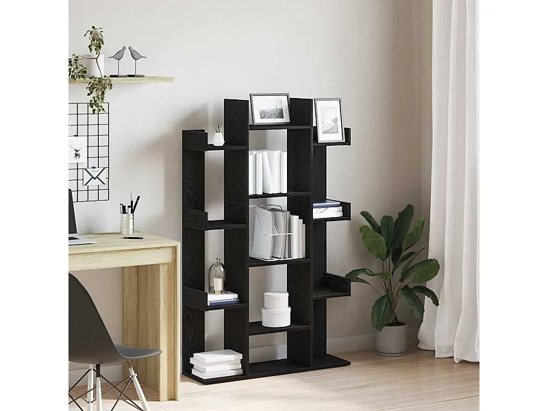 Bibliothèque Noir Chêne 86x25,5x140 cm en Bois d'ingénierie