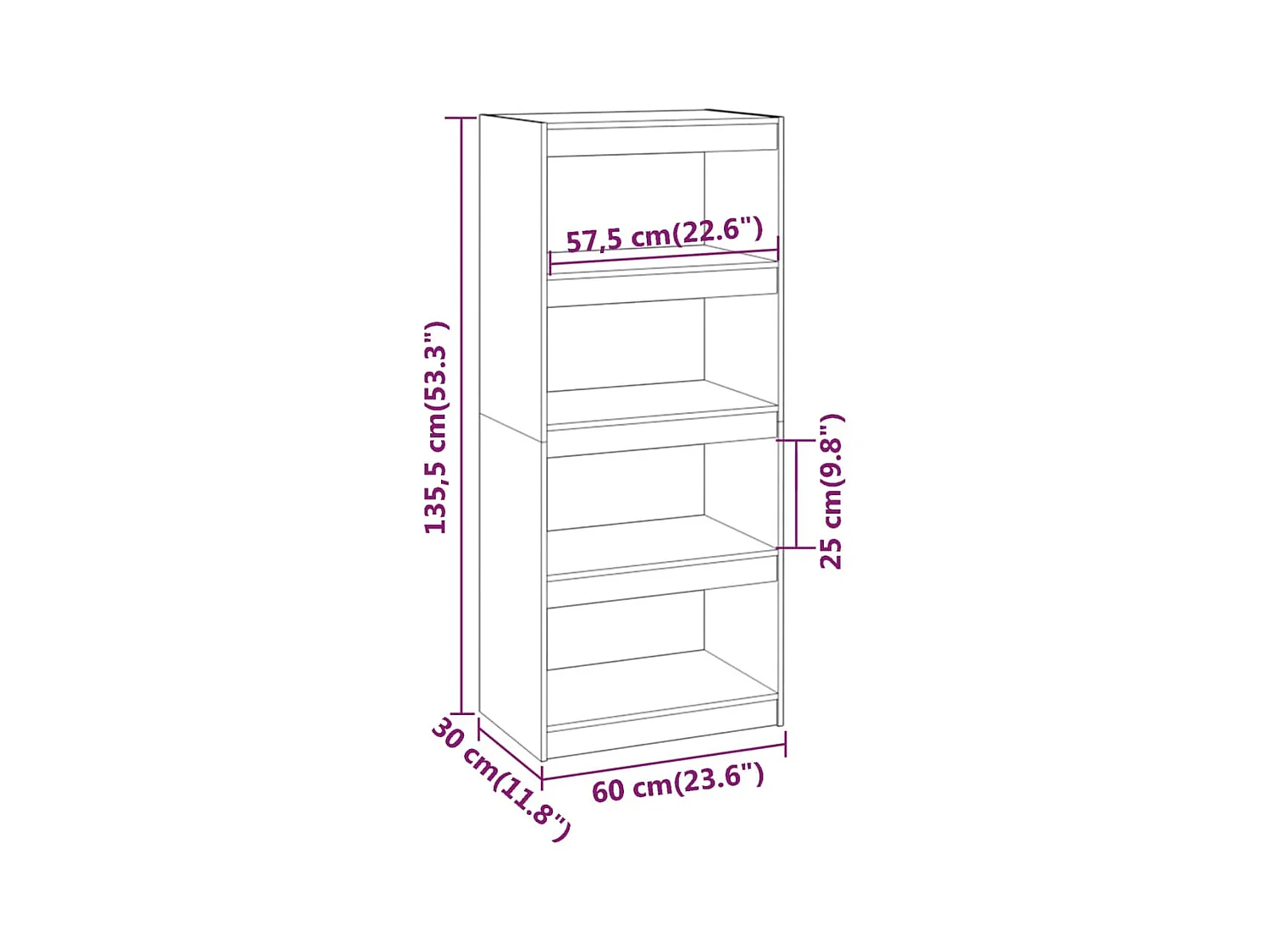 Bibliothèque/Séparateur de pièce Blanc 60x30x135,5cm Pin massif