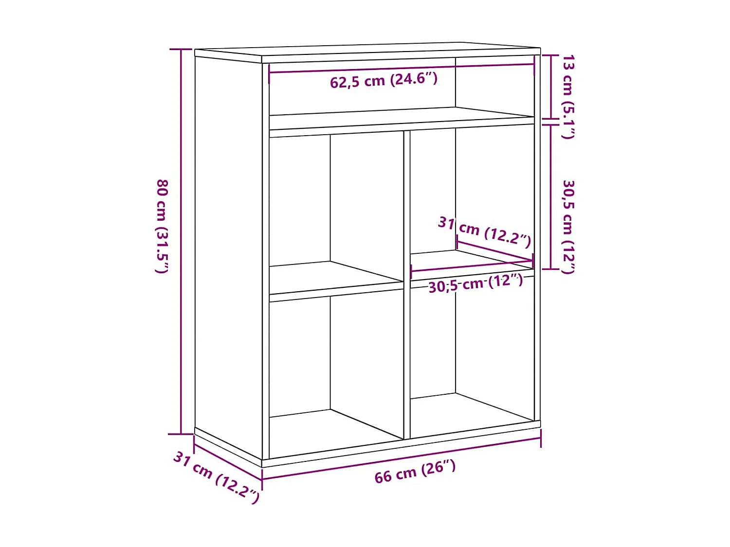 Bibliothèque blanc 66x31x80 cm bois d'ingénierie