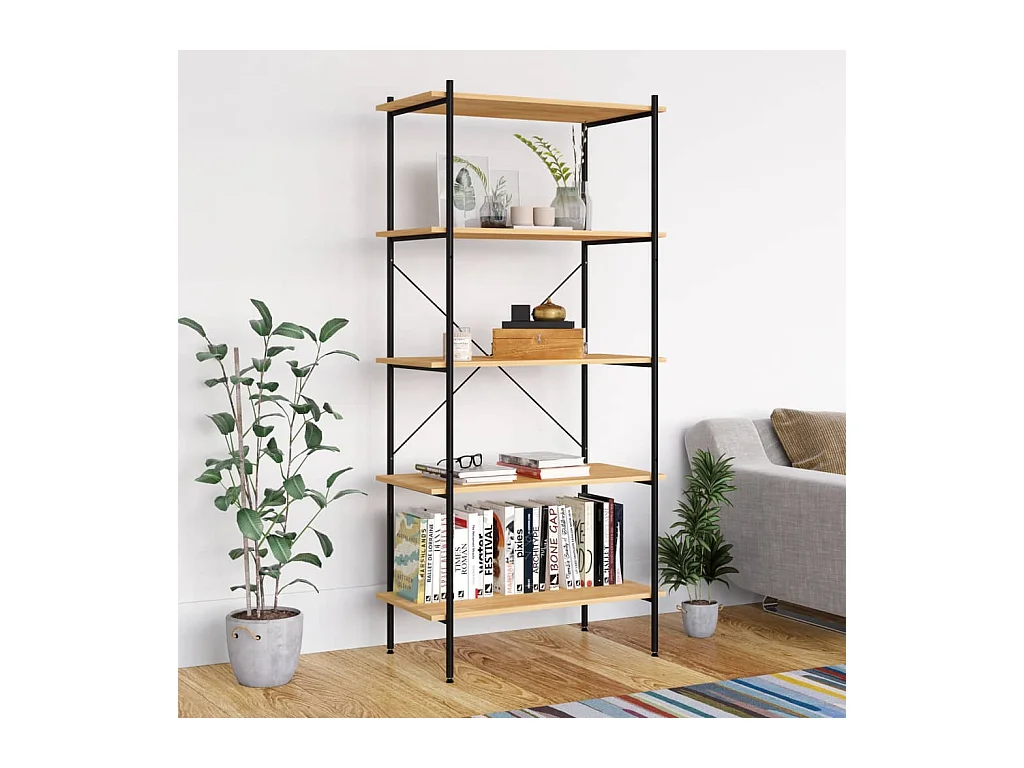 Étagère à 5 niveaux noir et chêne 80x40x163 cm