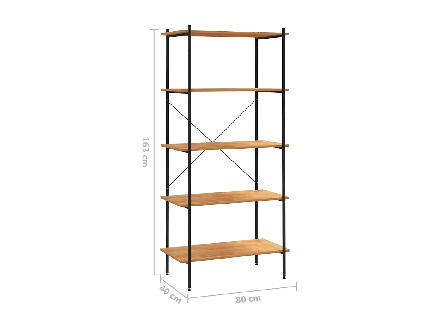 Étagère à 5 niveaux noir et chêne 80x40x163 cm