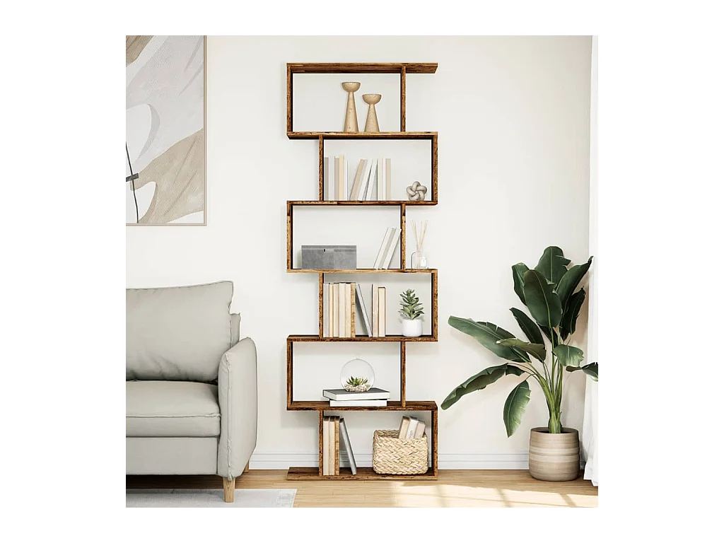 Scaffale divisorio a 6 ripiani, legno vecchio, 70x24x193cm