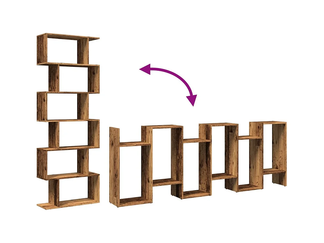 Scaffale divisorio a 6 ripiani, legno vecchio, 70x24x193cm