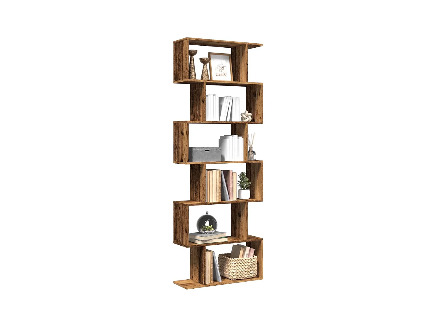 6-laags kamerverdelerplank, oud hout, 70x24x193cm
