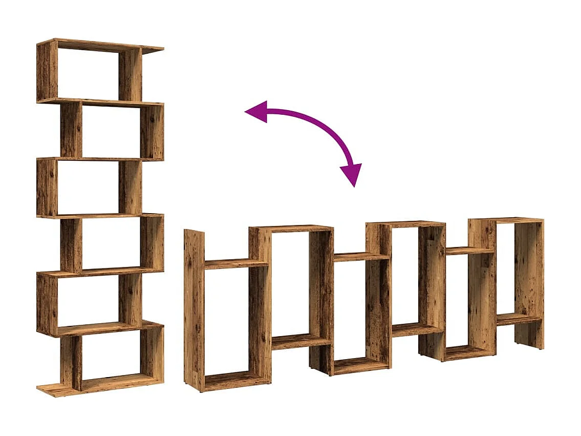 Scaffale divisorio a 6 ripiani, legno vecchio, 70x24x193cm