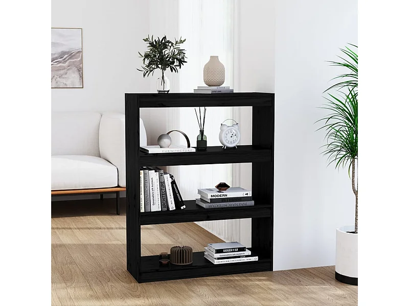 Librería/Bifurcador de ambientes Negro 80x30x103,5 cm Pino Macizo