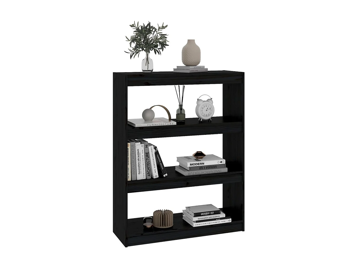 Libreria/Divisorio Nero 80x30x103,5 cm Pino Massiccio