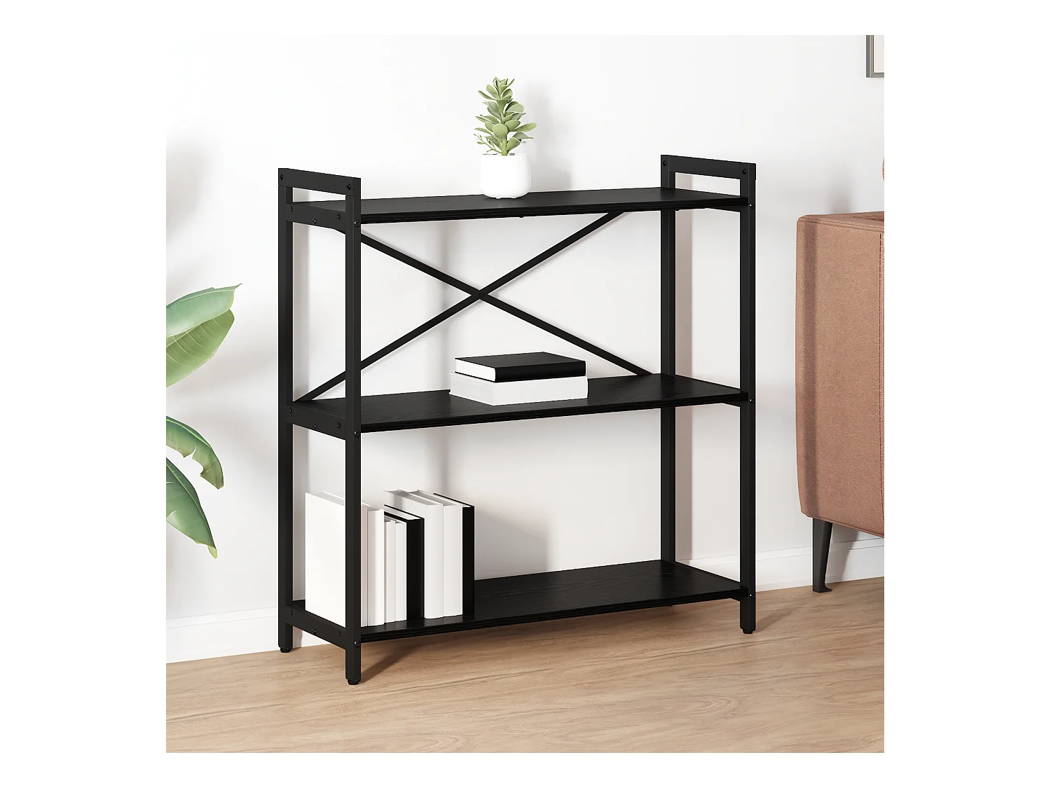 Libreria in rovere nero 80 x 30 x 83 cm in legno ingegnerizzato