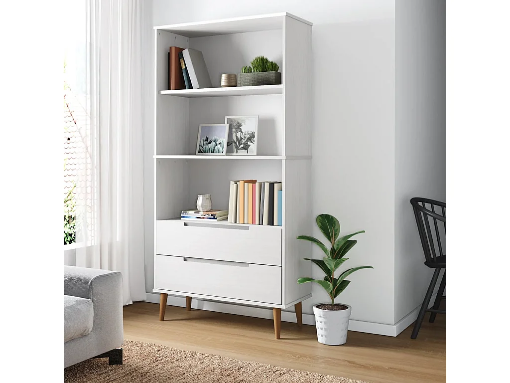 Libreria MOLDE bianca 85x35x170,5 cm in legno massello di pino