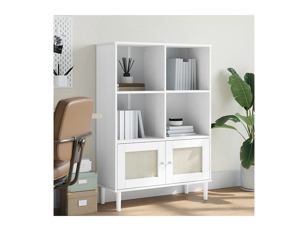 Libreria SENJA in rattan bianco, legno massello di pino