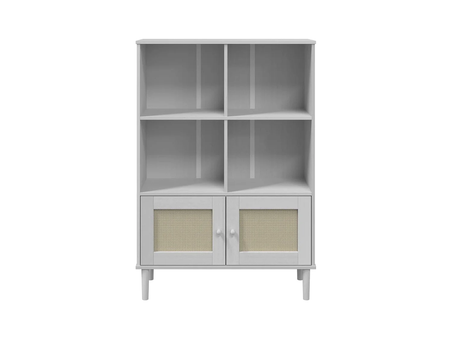 Libreria SENJA in rattan bianco, legno massello di pino