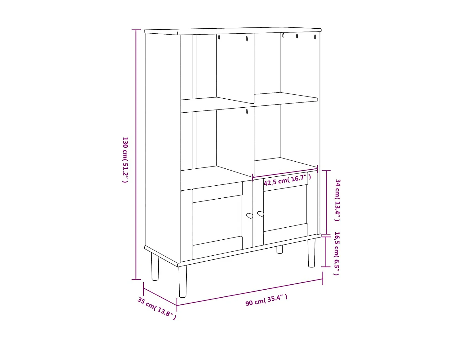 Libreria SENJA in rattan bianco, legno massello di pino