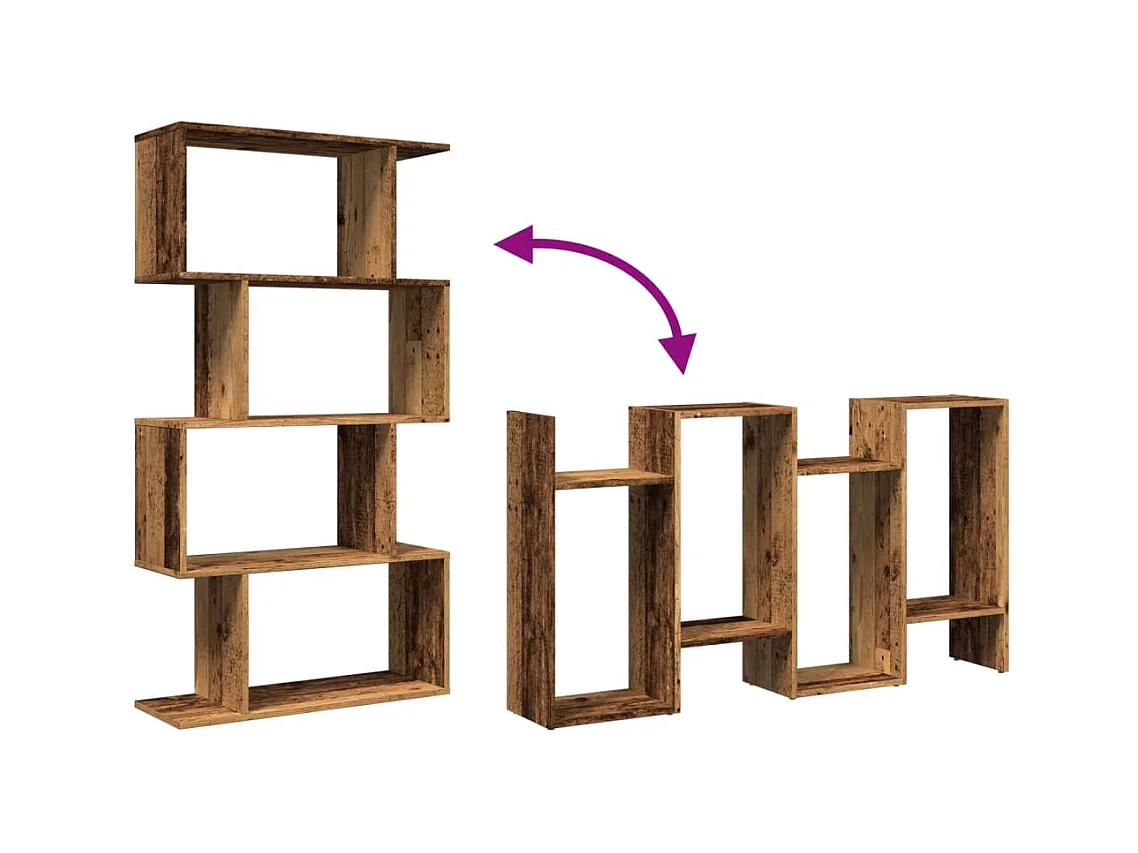 Étagère séparatrice de pièce à 4 niveaux vieux bois 70x24x129cm