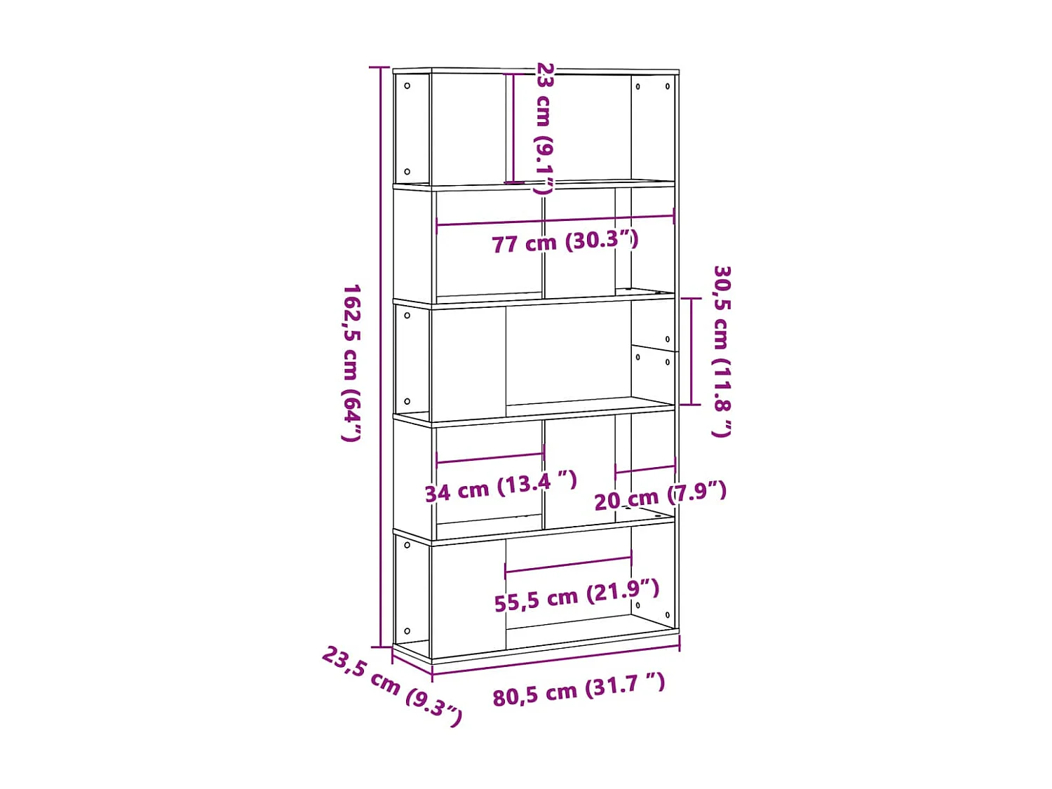 Libreria a 5 ripiani nera 80,5x23,5x162,5 cm in legno ingegnerizzato