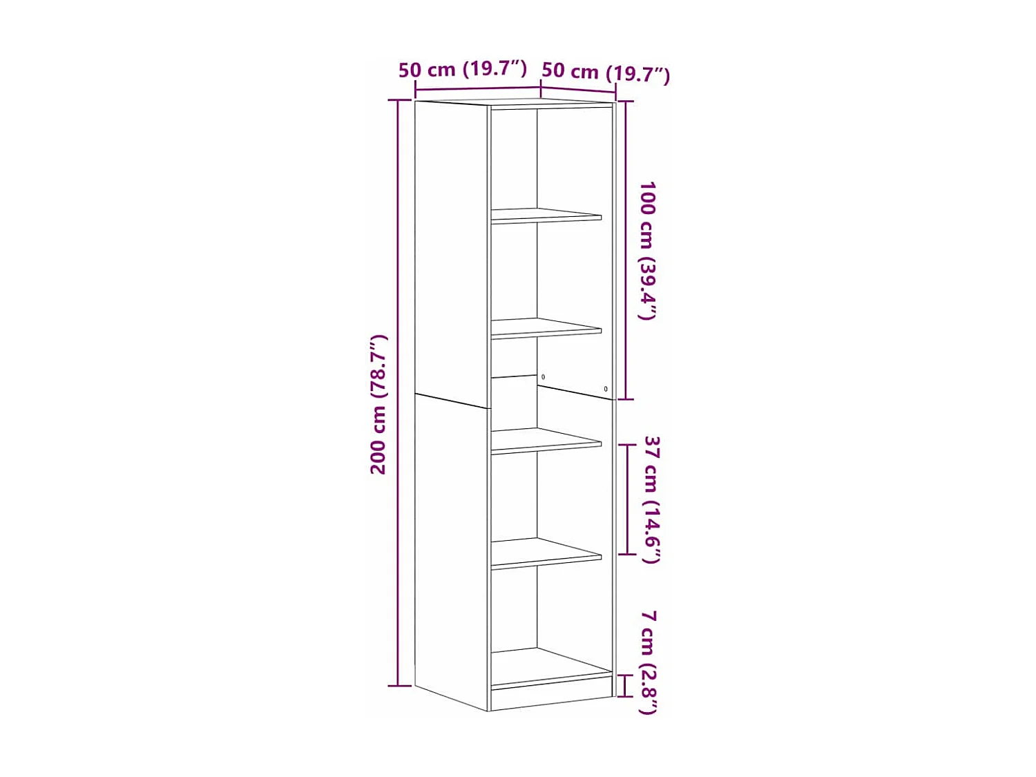 Armoire Noire Chêne 50x50x200 cm en Bois d'ingénierie