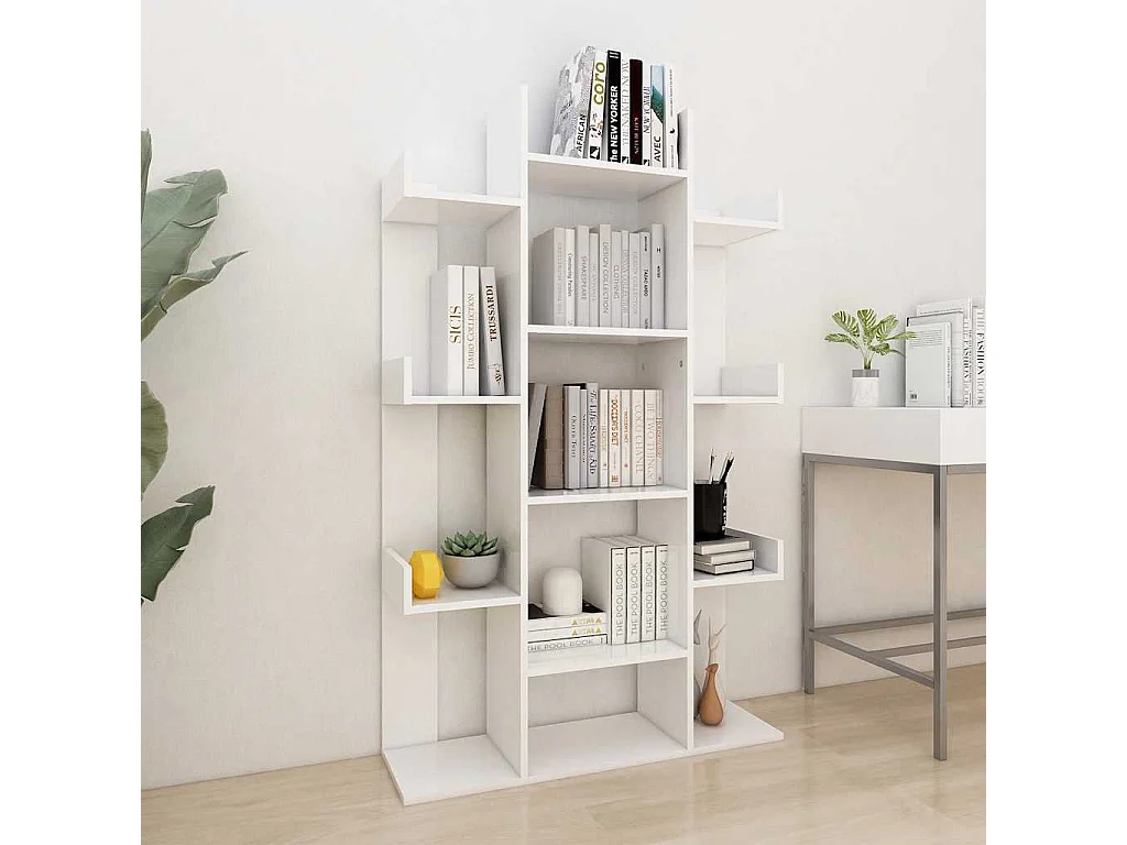 Libreria bianca 86x25,5x140 cm in legno ingegnerizzato