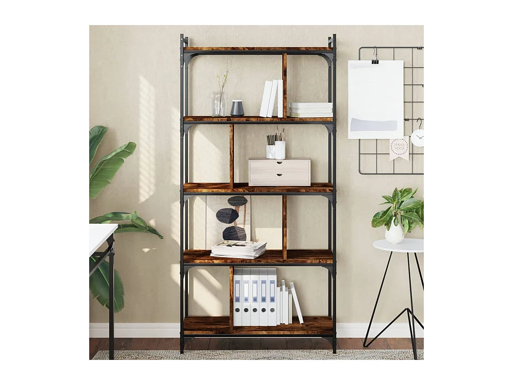 Bibliothèque 5 niveaux chêne fumé 76x32x158cm bois d'ingénierie
