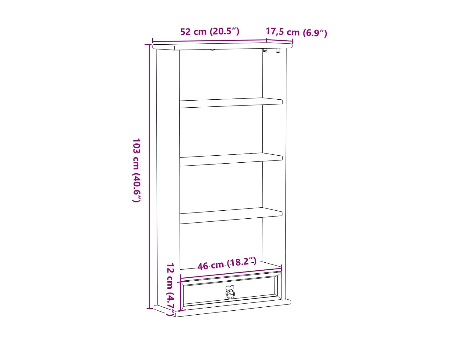 Mueble CD Corona 52x17,5x103 cm madera maciza de pino